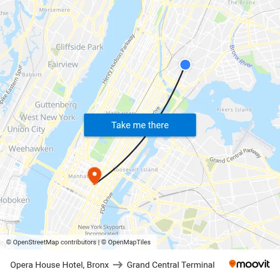 Opera House Hotel, Bronx to Grand Central Terminal map