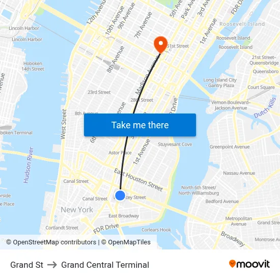 Grand St to Grand Central Terminal map