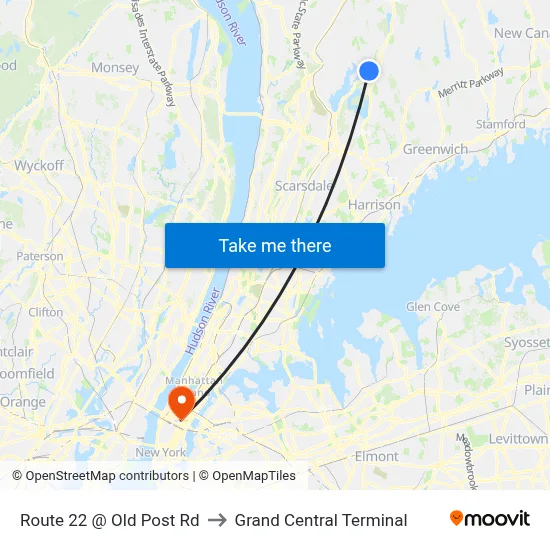 Route 22 @ Old Post Rd to Grand Central Terminal map