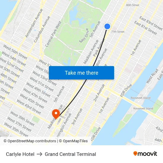 Carlyle Hotel to Grand Central Terminal map