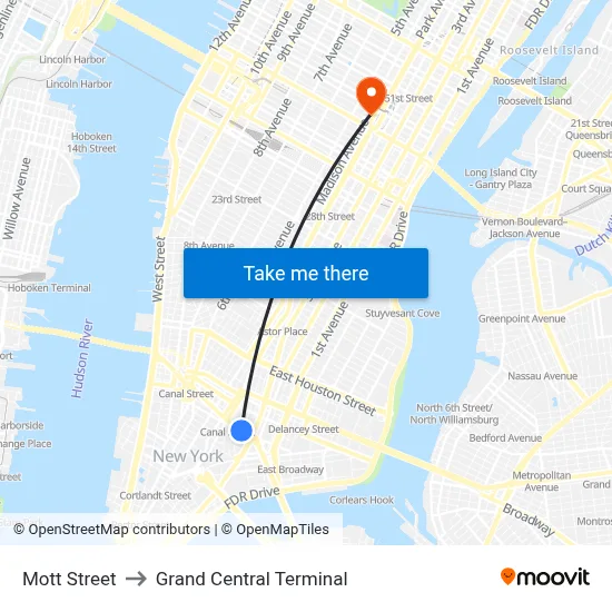 Mott Street to Grand Central Terminal map