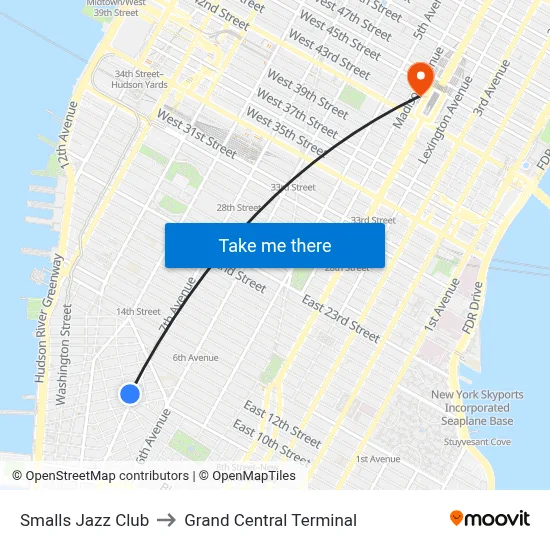 Smalls Jazz Club to Grand Central Terminal map