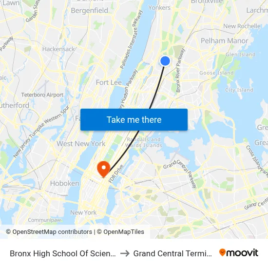 Bronx High School Of Science to Grand Central Terminal map