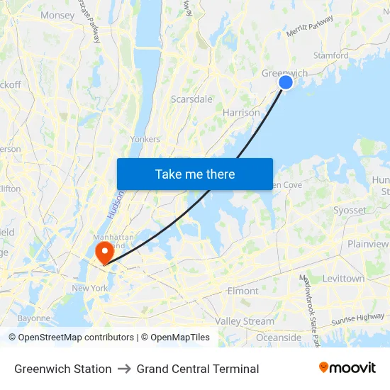 Greenwich Station to Grand Central Terminal map