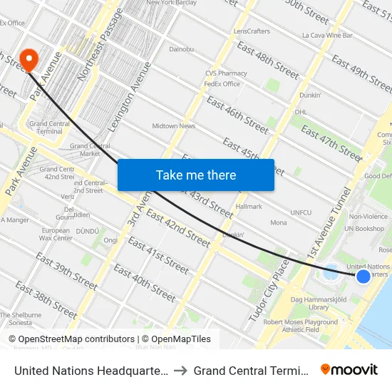 United Nations Headquarters to Grand Central Terminal map