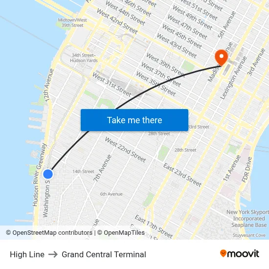 High Line to Grand Central Terminal map