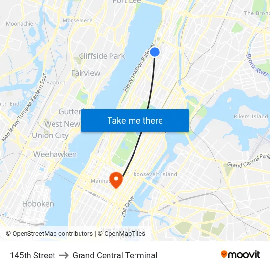 145th Street to Grand Central Terminal map