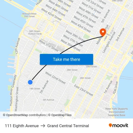 111 Eighth Avenue to Grand Central Terminal map