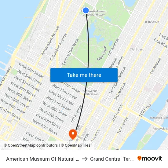 American Museum Of Natural History to Grand Central Terminal map