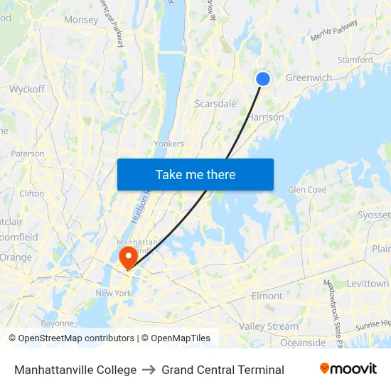 Manhattanville College to Grand Central Terminal map