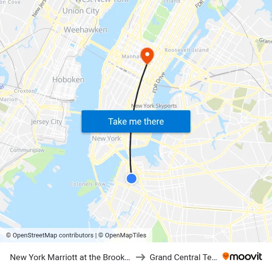 New York Marriott at the Brooklyn Bridge to Grand Central Terminal map
