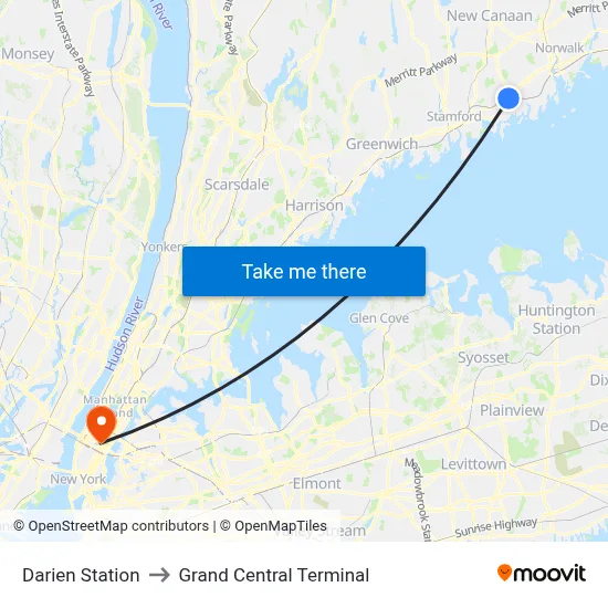 Darien Station to Grand Central Terminal map