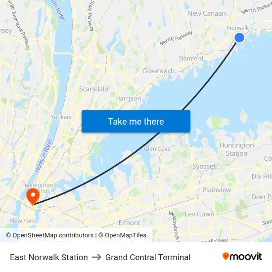 East Norwalk Station to Grand Central Terminal map