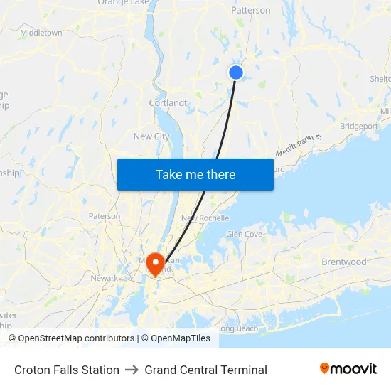 Croton Falls Station to Grand Central Terminal map