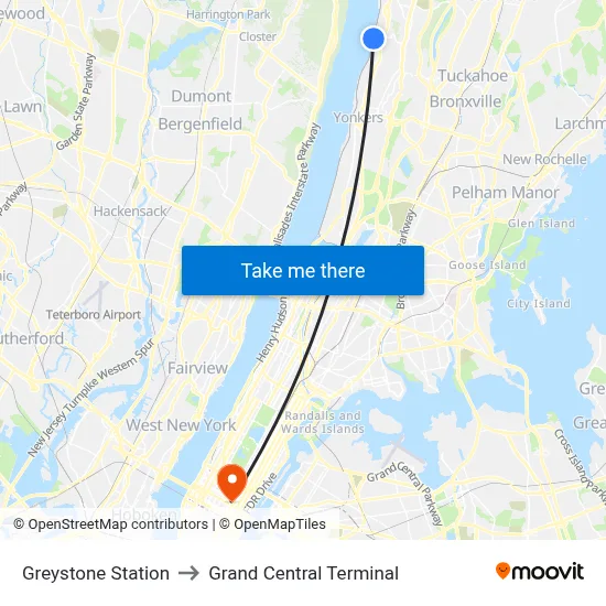 Greystone Station to Grand Central Terminal map