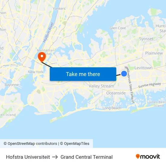 Hofstra Universiteit to Grand Central Terminal map