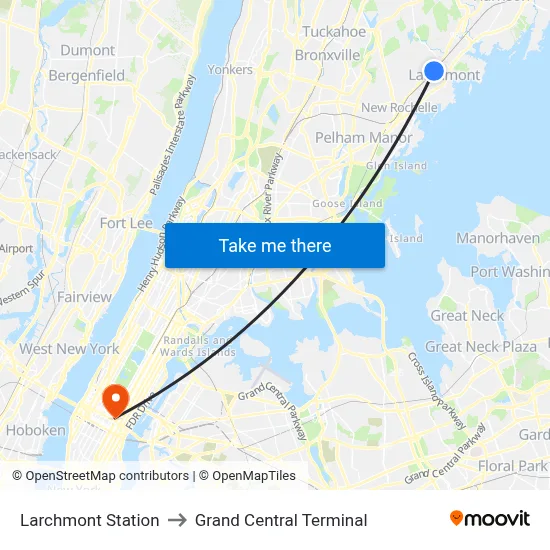 Larchmont Station to Grand Central Terminal map