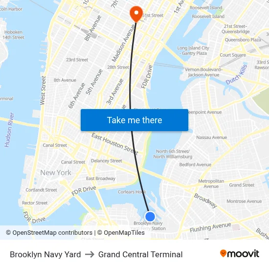 Brooklyn Navy Yard to Grand Central Terminal map