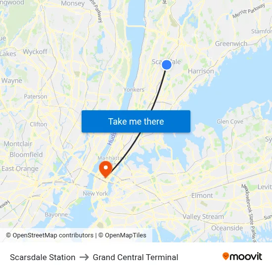 Scarsdale Station to Grand Central Terminal map