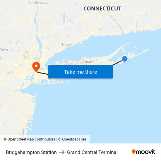 Bridgehampton Station to Grand Central Terminal map