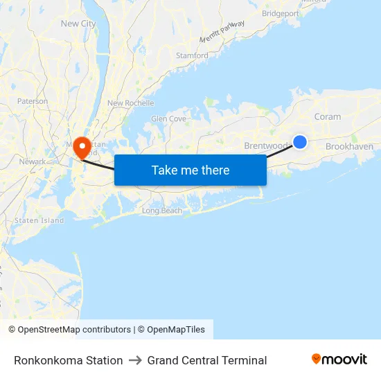 Ronkonkoma Station to Grand Central Terminal map