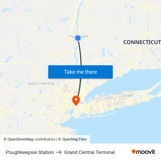 Poughkeepsie Station to Grand Central Terminal map