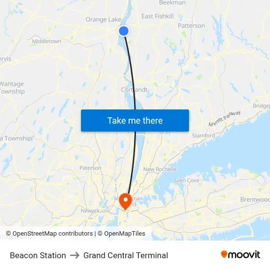 Beacon Station to Grand Central Terminal map