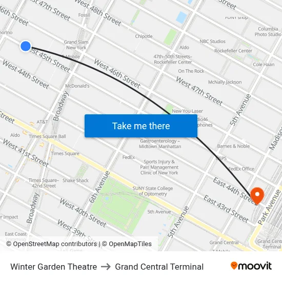 Winter Garden Theatre to Grand Central Terminal map