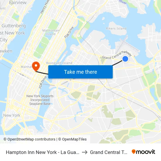 Hampton Inn New York - La Guardia Airport to Grand Central Terminal map