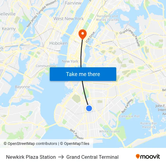 Newkirk Plaza Station to Grand Central Terminal map