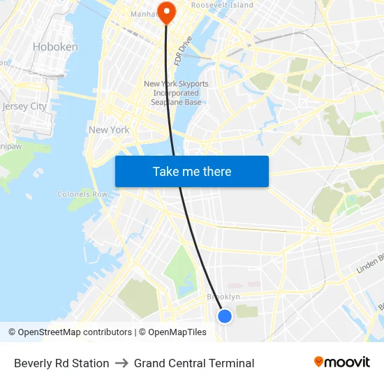 Beverly Rd Station to Grand Central Terminal map
