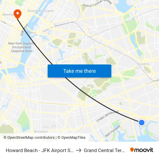 Howard Beach - JFK Airport Station to Grand Central Terminal map