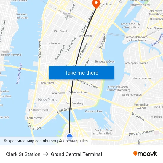 Clark St Station to Grand Central Terminal map