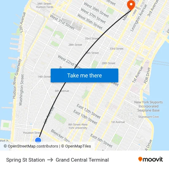 Spring St Station to Grand Central Terminal map