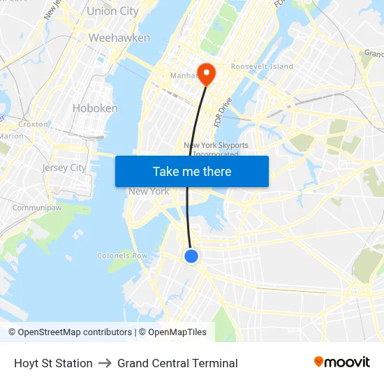 Hoyt St Station to Grand Central Terminal map