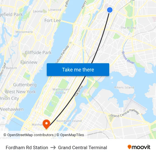 Fordham Rd Station to Grand Central Terminal map