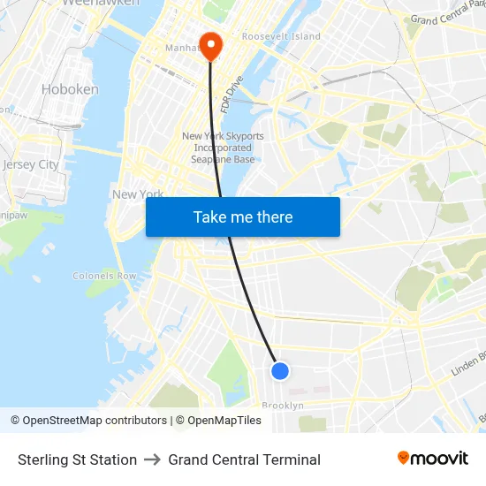 Sterling St Station to Grand Central Terminal map