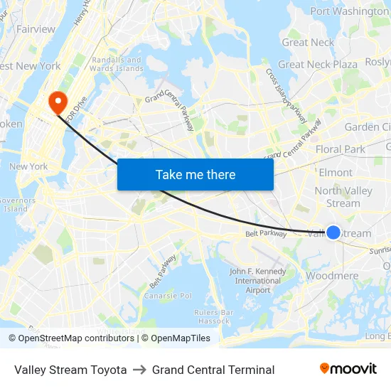 Valley Stream Toyota to Grand Central Terminal map