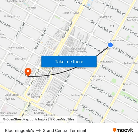 Bloomingdale's to Grand Central Terminal map