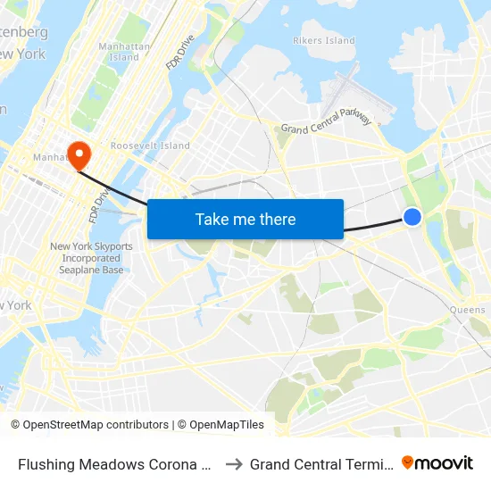 Flushing Meadows Corona Park to Grand Central Terminal map