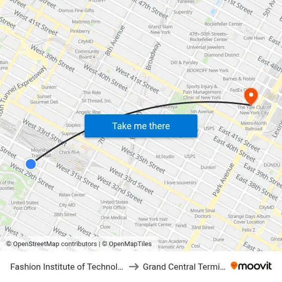Fashion Institute of Technology to Grand Central Terminal map