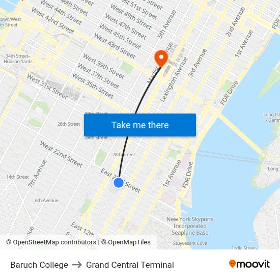 Baruch College to Grand Central Terminal map