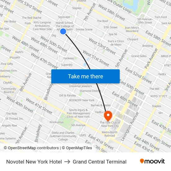 Novotel New York Hotel to Grand Central Terminal map