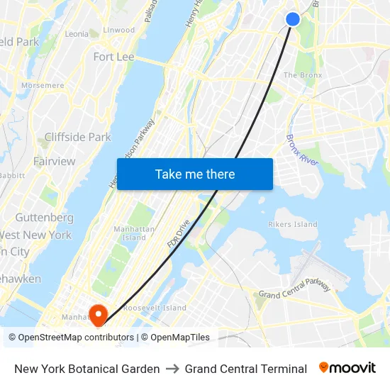 New York Botanical Garden to Grand Central Terminal map