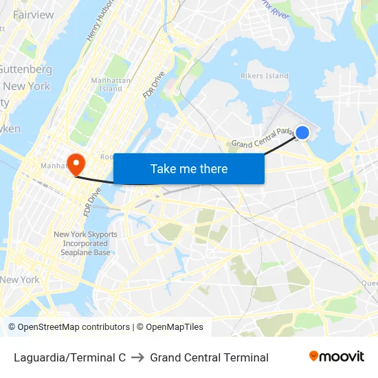 Laguardia/Terminal C to Grand Central Terminal map