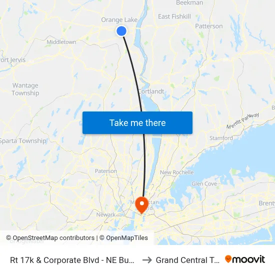 Rt 17k & Corporate Blvd - NE Business Center to Grand Central Terminal map