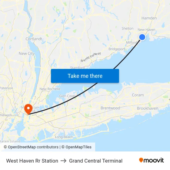 West Haven Rr Station to Grand Central Terminal map