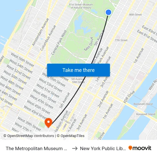 The Metropolitan Museum Of Art to New York Public Library map