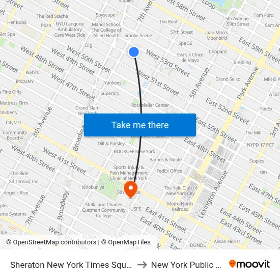 Sheraton New York Times Square Hotel to New York Public Library map