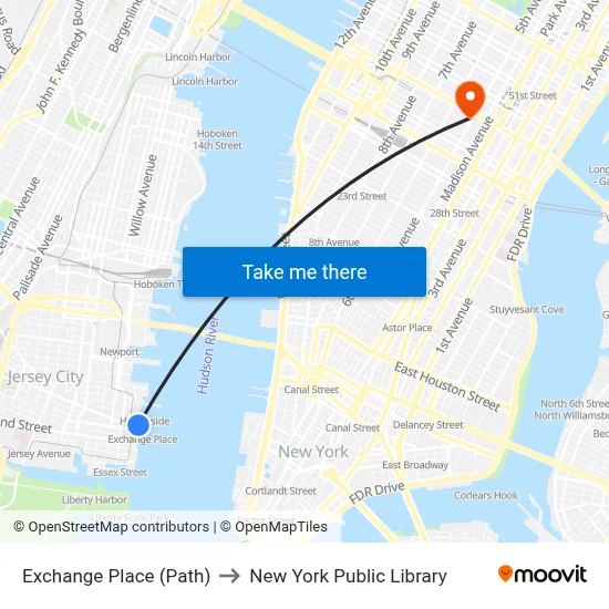 Exchange Place (Path) to New York Public Library map